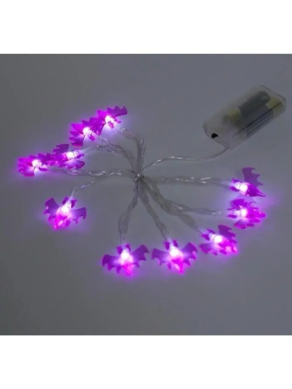 Halloween Purple LED Bat String Lights Indoor Outdoor Decor, 10pc, Battery, New